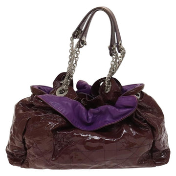 Christian Dior Canage Chain Tote Bag Patent leather Purple Silver Auth 128741 - 0