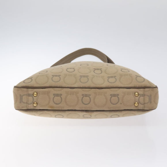 Salvatore Ferragamo Gancini Tote Bag Canvas Beige Gold Auth 128743