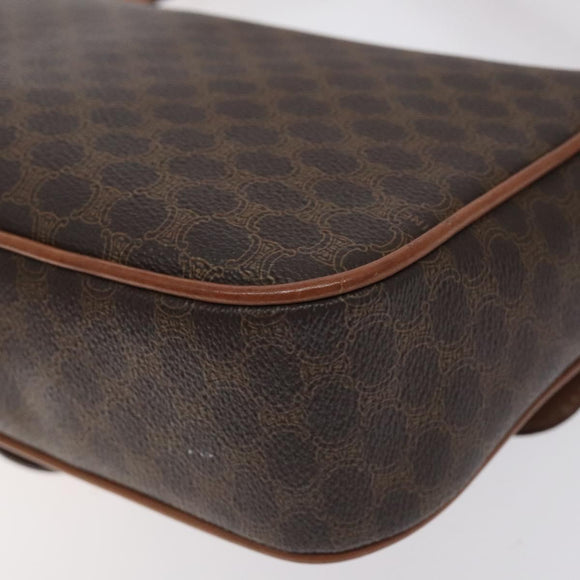 CELINE Macadam Canvas Shoulder Bag PVC Leather Brown Gold Auth 128760