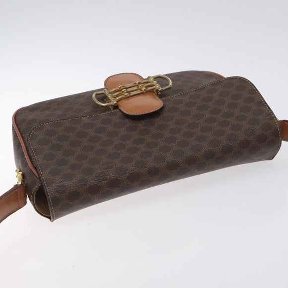 CELINE Macadam Canvas Shoulder Bag PVC Leather Brown Gold Auth 128760