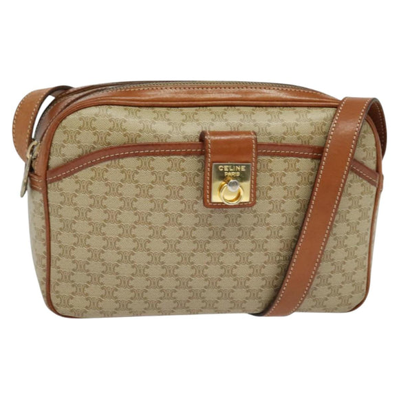 CELINE Macadam Canvas Shoulder Bag PVC Beige Gold Auth 128761