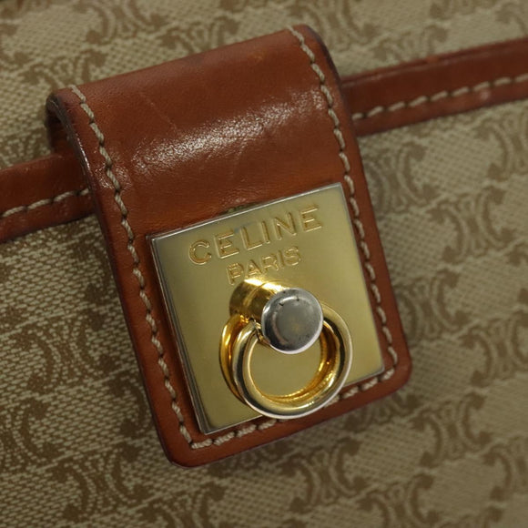 CELINE Macadam Canvas Shoulder Bag PVC Beige Gold Auth 128761