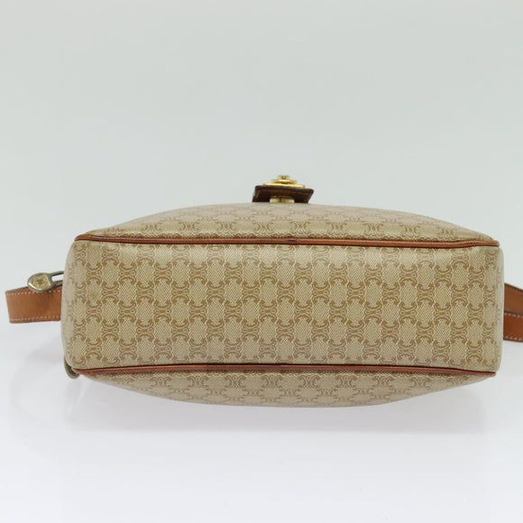 CELINE Macadam Canvas Shoulder Bag PVC Beige Gold Auth 128761