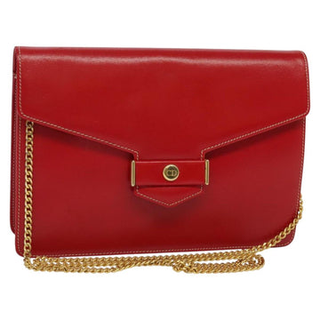 Christian Dior Chain Shoulder Bag Leather Red Gold Auth 128762