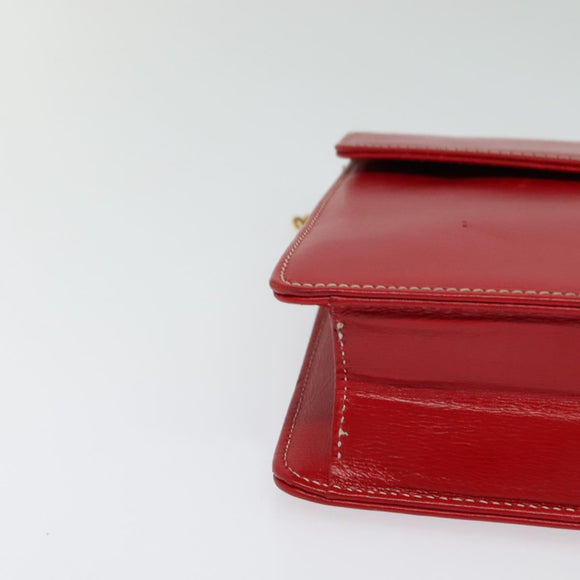 Christian Dior Chain Shoulder Bag Leather Red Gold Auth 128762