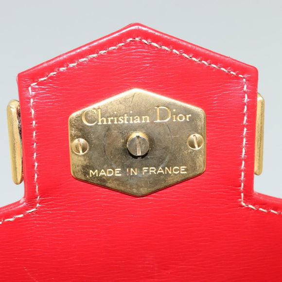 Christian Dior Chain Shoulder Bag Leather Red Gold Auth 128762