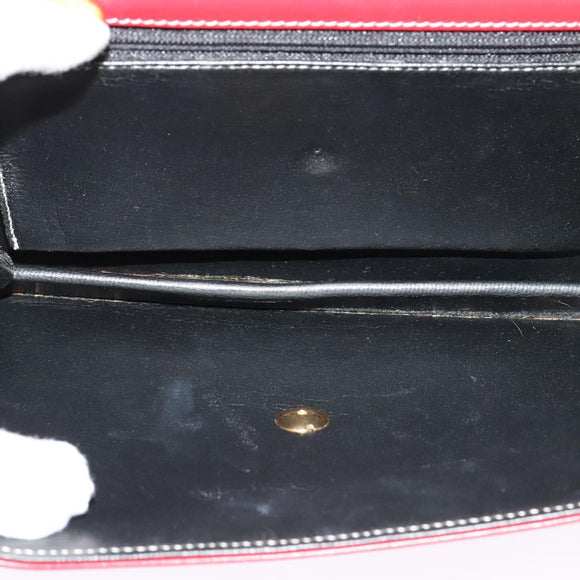 Christian Dior Chain Shoulder Bag Leather Red Gold Auth 128762