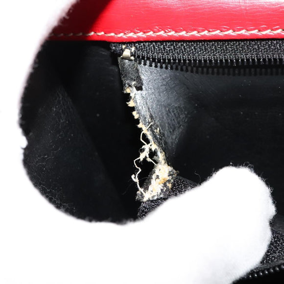 Christian Dior Chain Shoulder Bag Leather Red Gold Auth 128762