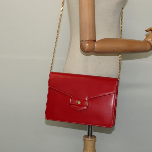 Christian Dior Chain Shoulder Bag Leather Red Gold Auth 128762