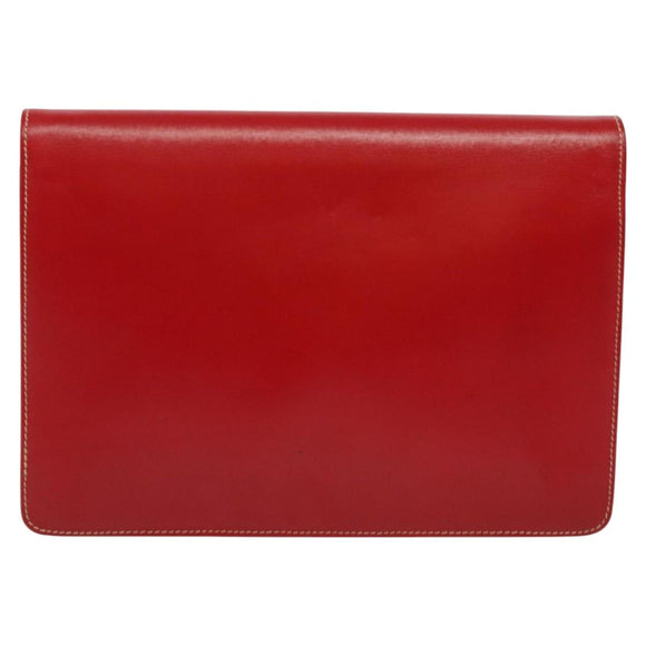 Christian Dior Chain Shoulder Bag Leather Red Gold Auth 128762