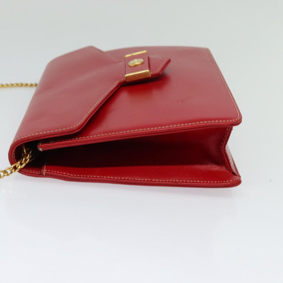 Christian Dior Chain Shoulder Bag Leather Red Gold Auth 128762