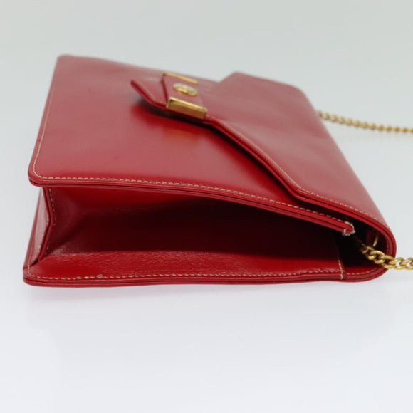 Christian Dior Chain Shoulder Bag Leather Red Gold Auth 128762