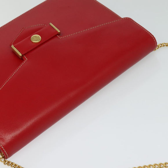 Christian Dior Chain Shoulder Bag Leather Red Gold Auth 128762