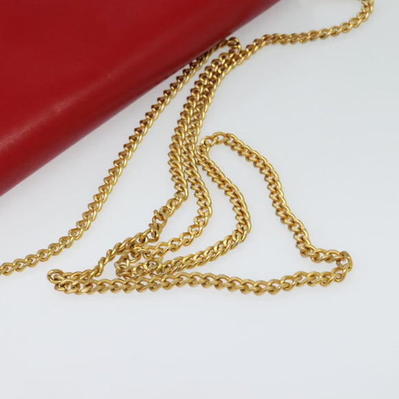 Christian Dior Chain Shoulder Bag Leather Red Gold Auth 128762
