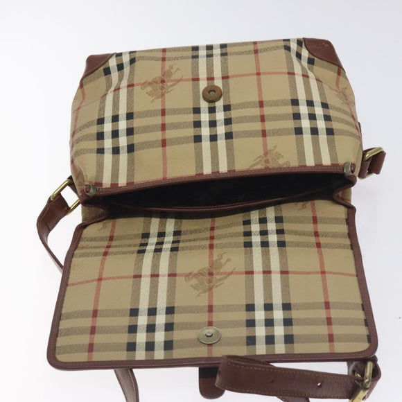 Burberrys Nova Check Shoulder Bag PVC Beige Gold Auth 128765