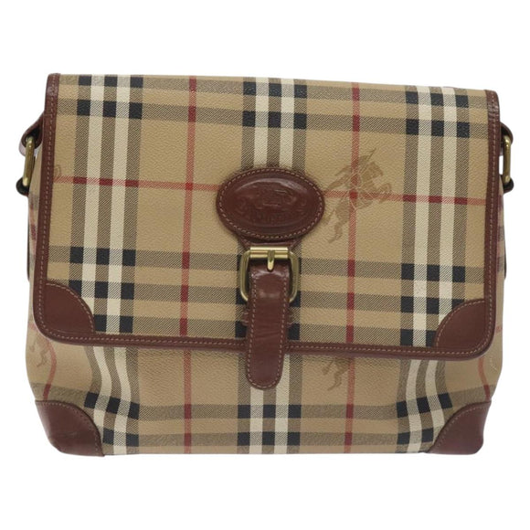 Burberrys Nova Check Shoulder Bag PVC Beige Gold Auth 128765