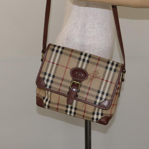 Burberrys Nova Check Shoulder Bag PVC Beige Gold Auth 128765