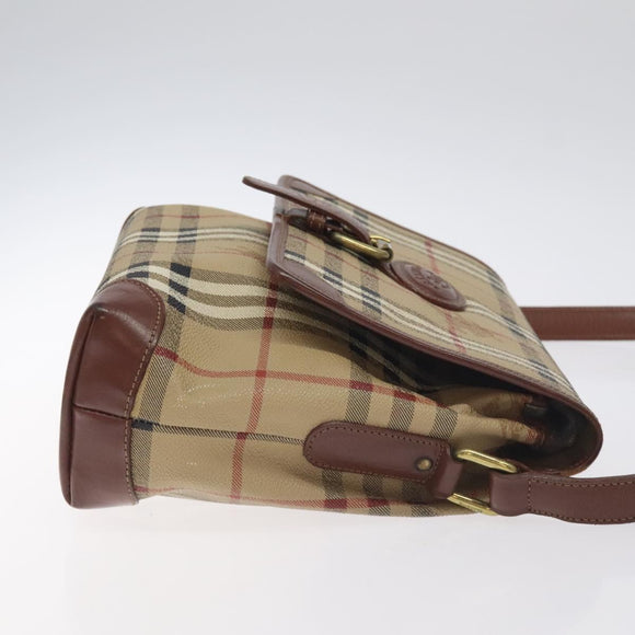 Burberrys Nova Check Shoulder Bag PVC Beige Gold Auth 128765