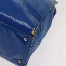 CHANEL Chain Tote Bag Patent leather Blue Silver CC Auth 128767-9