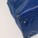 CHANEL Chain Tote Bag Patent leather Blue Silver CC Auth 128767-14