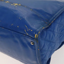 CHANEL Chain Tote Bag Patent leather Blue Silver CC Auth 128767-15