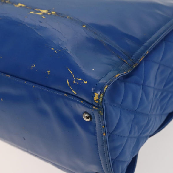 CHANEL Chain Tote Bag Patent leather Blue Silver CC Auth 128767