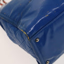 CHANEL Chain Tote Bag Patent leather Blue Silver CC Auth 128767-16