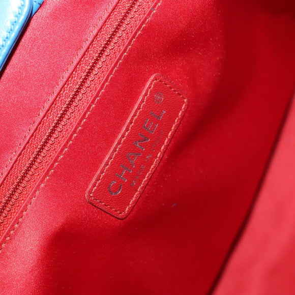 CHANEL Chain Tote Bag Patent leather Blue Silver CC Auth 128767