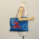 CHANEL Chain Tote Bag Patent leather Blue Silver CC Auth 128767-22