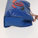 CHANEL Chain Tote Bag Patent leather Blue Silver CC Auth 128767-3