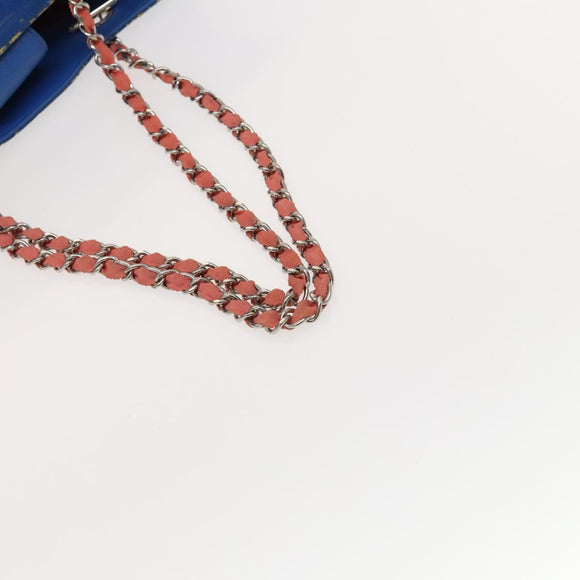 CHANEL Chain Tote Bag Patent leather Blue Silver CC Auth 128767