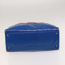 CHANEL Chain Tote Bag Patent leather Blue Silver CC Auth 128767-5