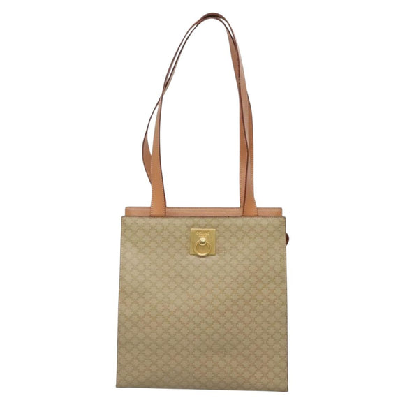 CELINE Macadam Canvas Tote Bag PVC Beige Gold Auth 128779