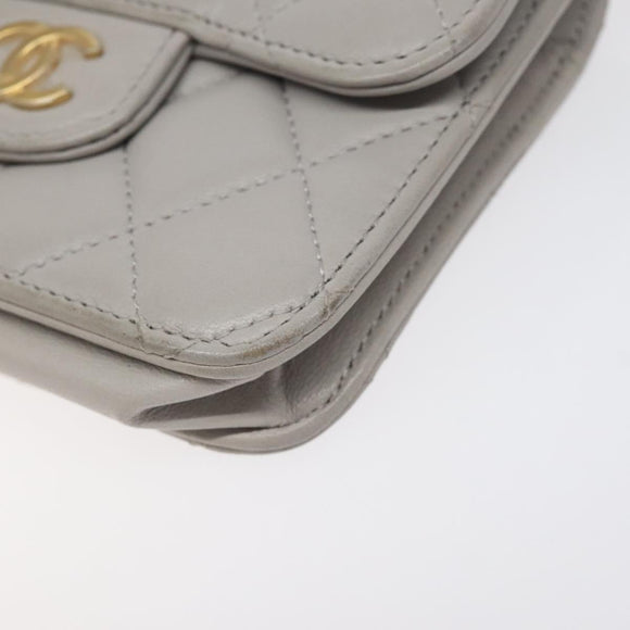 CHANEL Matelasse Chain Wallet Shoulder Bag Lamb Skin Gray Gold CC Auth 128807M