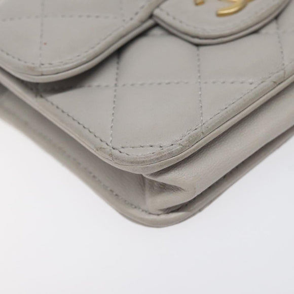 CHANEL Matelasse Chain Wallet Shoulder Bag Lamb Skin Gray Gold CC Auth 128807SAM