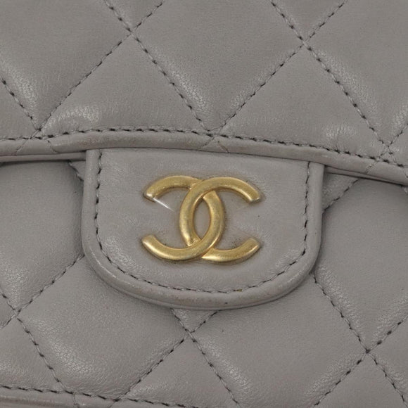 CHANEL Matelasse Chain Wallet Shoulder Bag Lamb Skin Gray Gold CC Auth 128807M