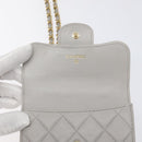 CHANEL Matelasse Chain Wallet Shoulder Bag Lamb Skin Gray Gold CC Auth 128807M-19