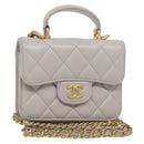 CHANEL Matelasse Chain Wallet Shoulder Bag Lamb Skin Gray Gold CC Auth 128807SAM-1