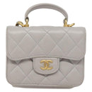 CHANEL Matelasse Chain Wallet Shoulder Bag Lamb Skin Gray Gold CC Auth 128807SAM-13