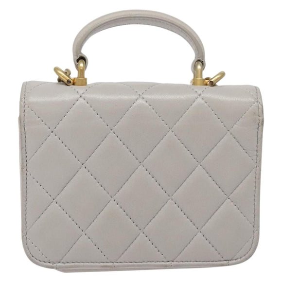 CHANEL Matelasse Chain Wallet Shoulder Bag Lamb Skin Gray Gold CC Auth 128807SAM