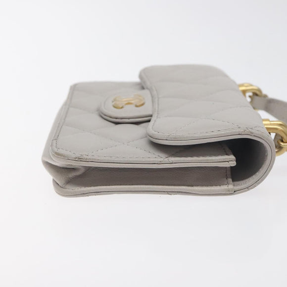 CHANEL Matelasse Chain Wallet Shoulder Bag Lamb Skin Gray Gold CC Auth 128807SAM