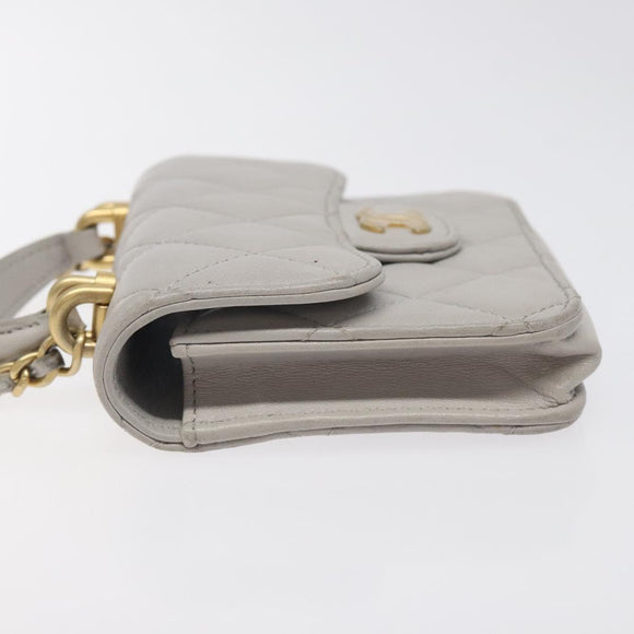 CHANEL Matelasse Chain Wallet Shoulder Bag Lamb Skin Gray Gold CC Auth 128807SAM