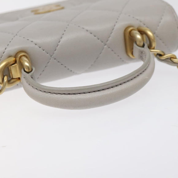 CHANEL Matelasse Chain Wallet Shoulder Bag Lamb Skin Gray Gold CC Auth 128807SAM