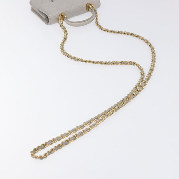 CHANEL Matelasse Chain Wallet Shoulder Bag Lamb Skin Gray Gold CC Auth 128807SAM