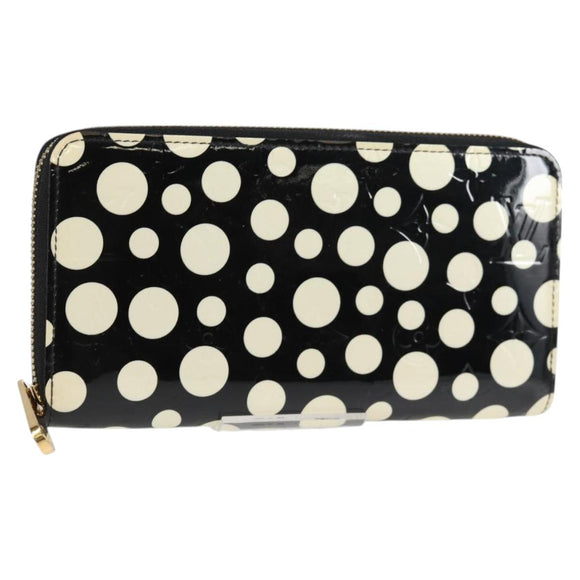 LOUIS VUITTON Vernis Yayoi Kusama Zippy Wallet White Black M91573 Auth 128837V