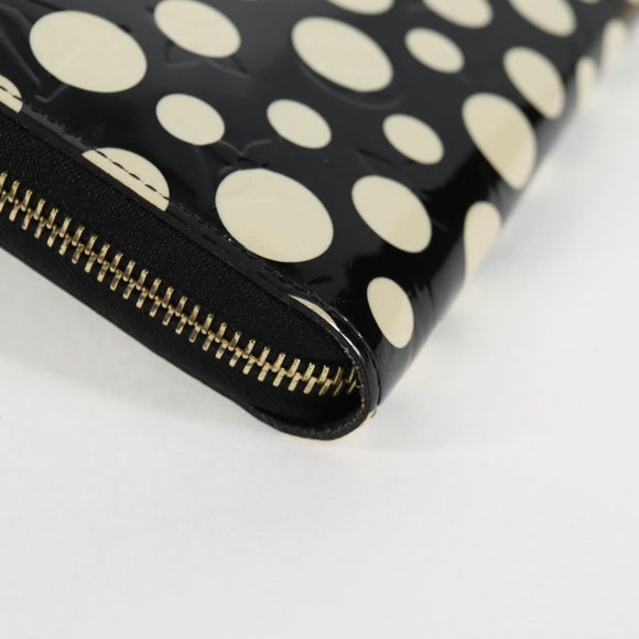 LOUIS VUITTON Vernis Yayoi Kusama Zippy Wallet White Black M91573 Auth 128837V