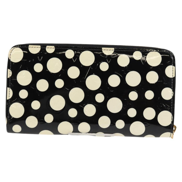 LOUIS VUITTON Vernis Yayoi Kusama Zippy Wallet White Black M91573 Auth 128837V