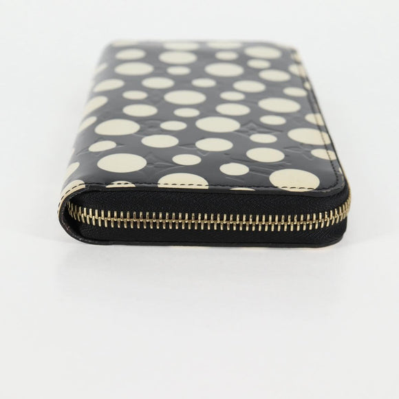 LOUIS VUITTON Vernis Yayoi Kusama Zippy Wallet White Black M91573 Auth 128837V