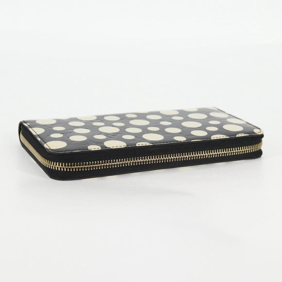 LOUIS VUITTON Vernis Yayoi Kusama Zippy Wallet White Black M91573 Auth 128837V
