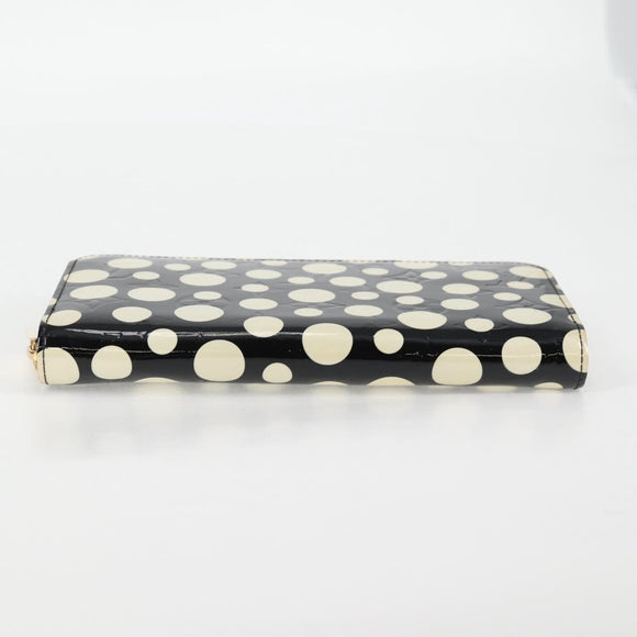 LOUIS VUITTON Vernis Yayoi Kusama Zippy Wallet White Black M91573 Auth 128837V